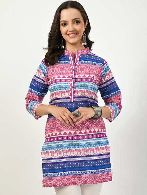 multi colored printed mandarin neck short kurti - 20422419 - Very Small Image - 1