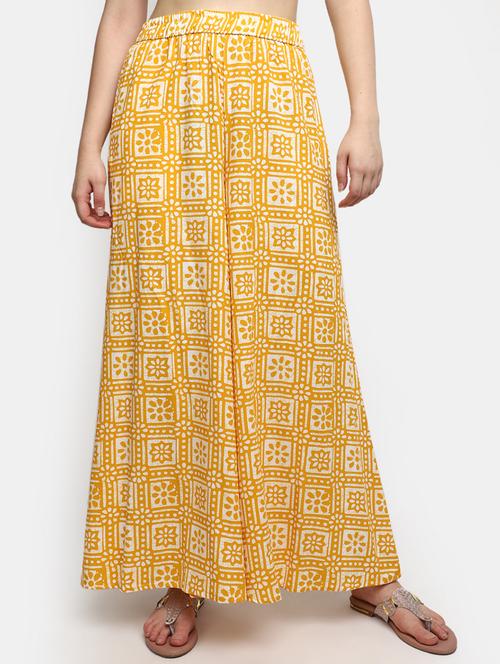 yellow printed flared palazzo - 20422530 - Very Small Image - 1