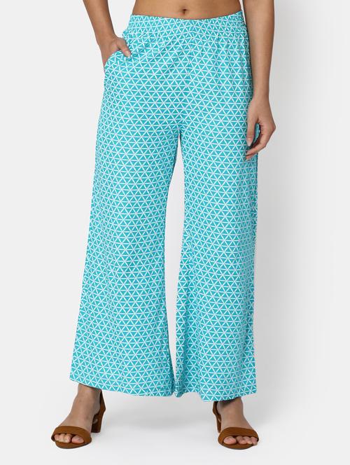 turquoise printed straight palazzo - 20422542 - Very Small Image - 1