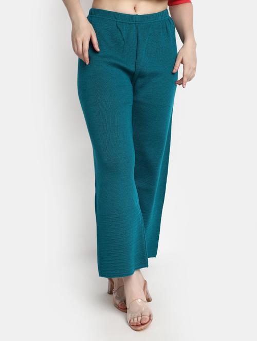 teal solid woolen palazzo - 20422562 - Very Small Image - 1