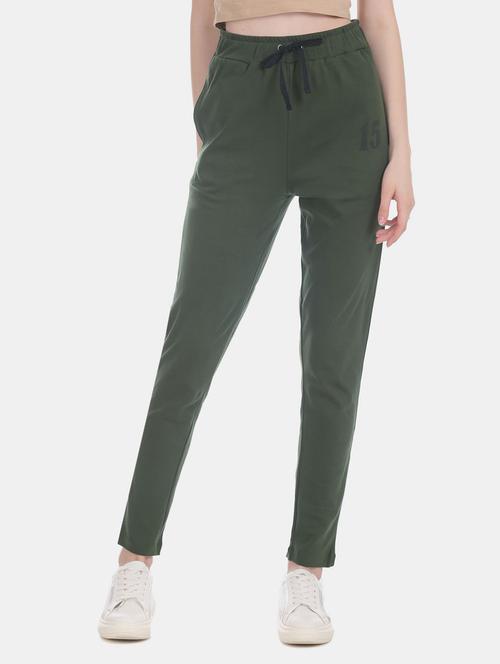 women olive green cotton yoga pants - 20422723 - Very Small Image - 1