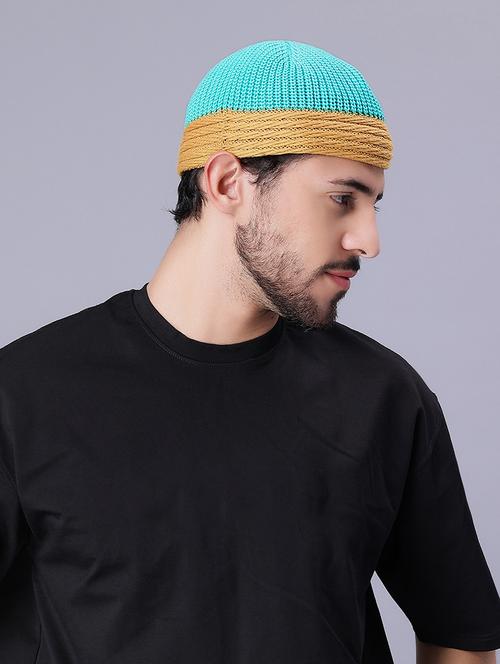 turquoise & oxi fire self design winter cap - 20422953 - Very Small Image - 1
