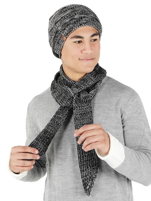 black self design winter cap with muffler - 20422979 - Very Small Image - 1