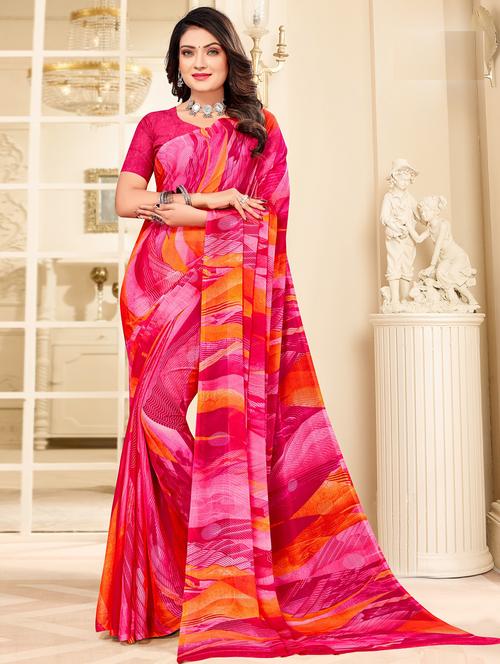 pink printed saree - 20423173 - Very Small Image - 1