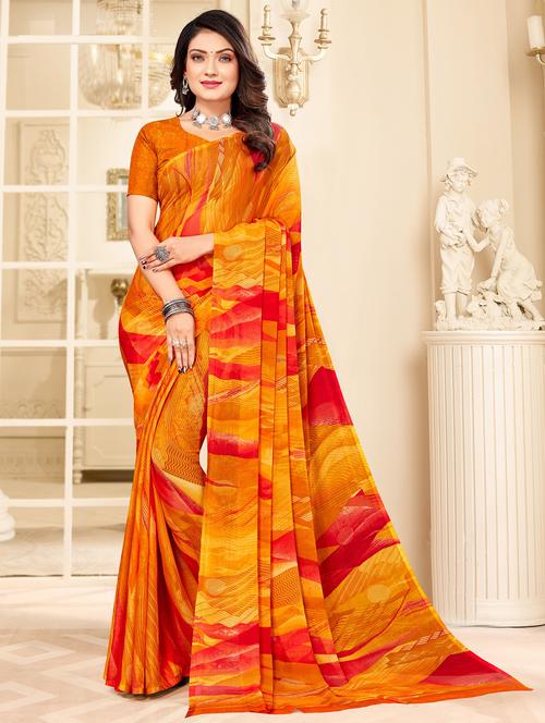 yellow printed saree - 20423174 - Very Small Image - 1