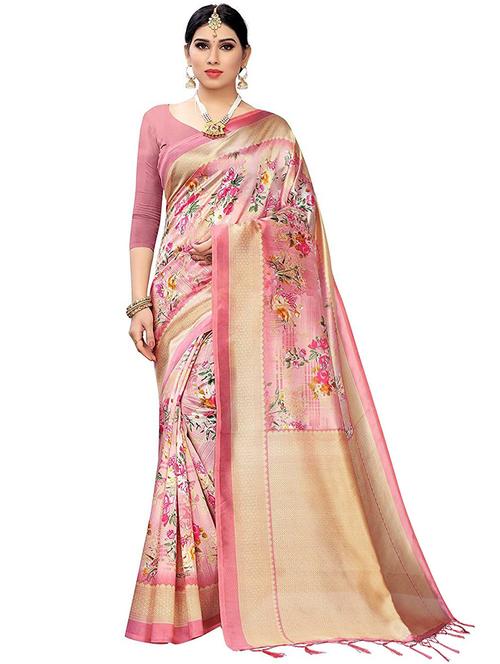 floral printed saree with tassels with blouse - 20423468 - Very Small Image - 1