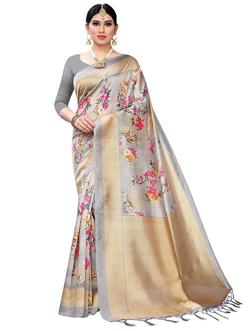floral printed saree with blouse - 20423470 - Very Small Image - 1