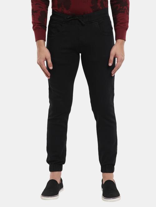 men solid black denim casual washed joggers - 20424548 - Very Small Image - 1