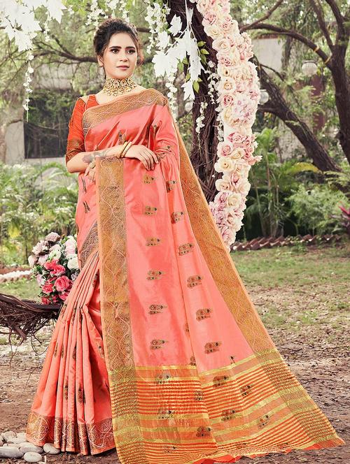 women's self design peach colored saree - 20424705 - Very Small Image - 1