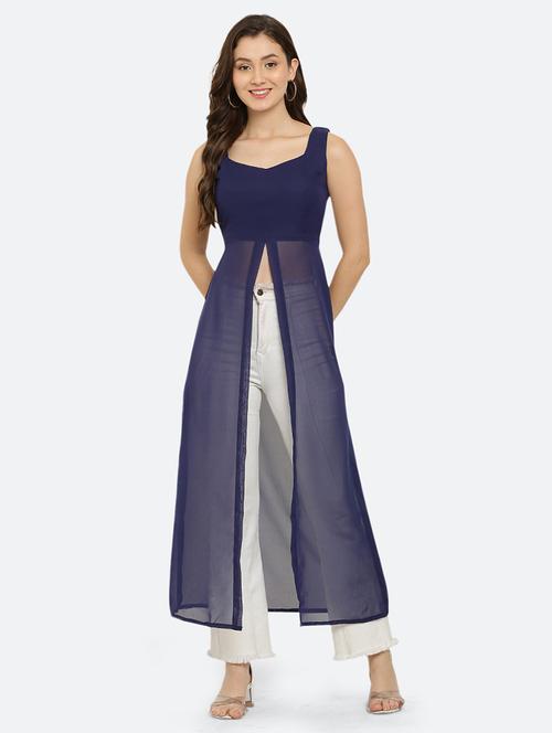 navy blue solid sleeveless front slit kurta - 20424984 - Very Small Image - 1