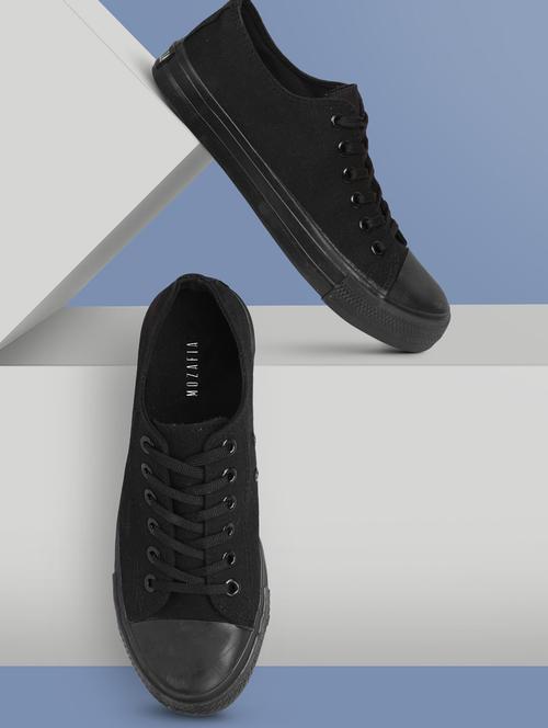 men solid black lace up sneaker - 20425260 - Very Small Image - 1