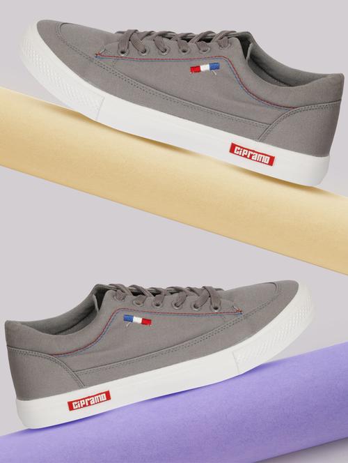 men solid grey lace up sneaker - 20425280 - Very Small Image - 1