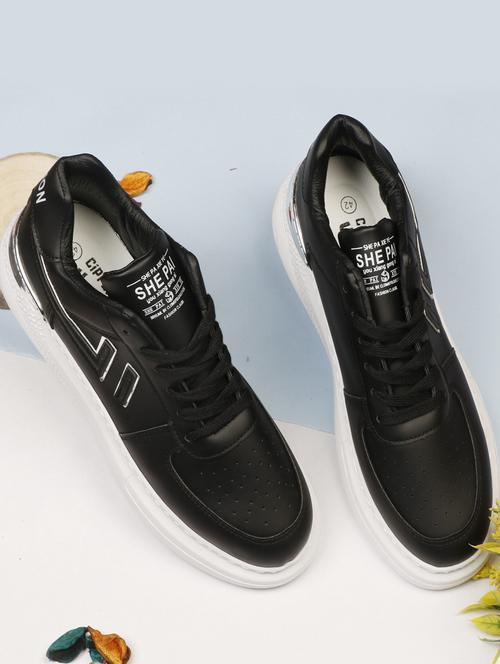 men solid black lace up sneaker - 20425352 - Very Small Image - 1