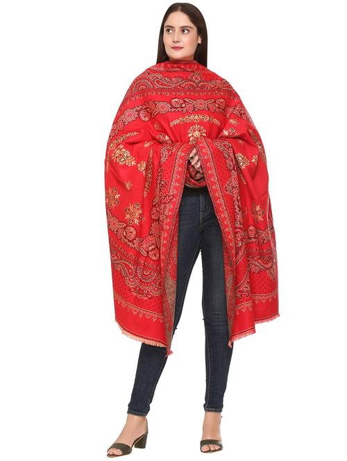women self designed red acrylic jamavar shawl - 20426107 - Very Small Image - 1
