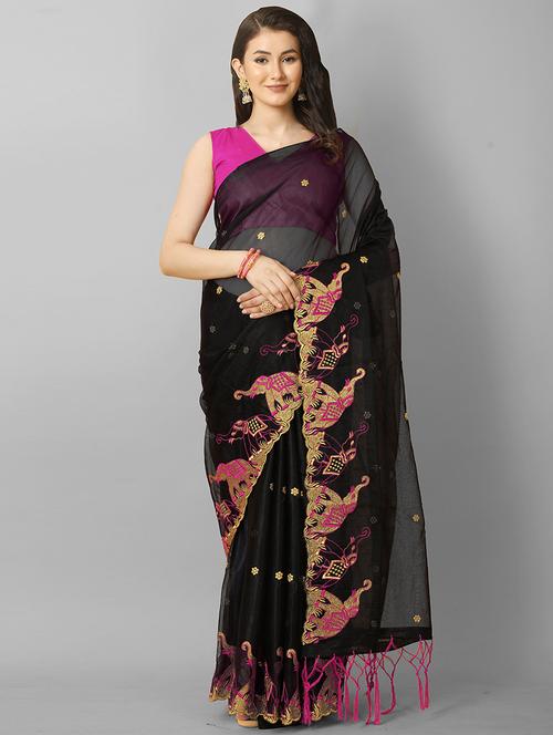 tassel detailed embroidered saree with blouse - 20426789 - Very Small Image - 1