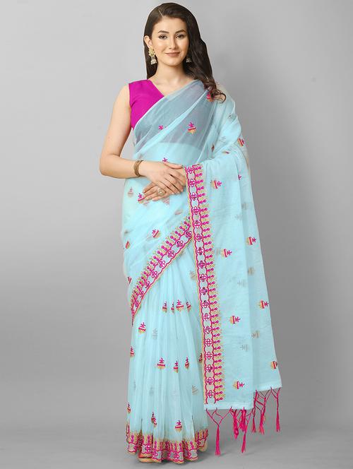 light blue solid with work saree - 20426798 - Very Small Image - 1