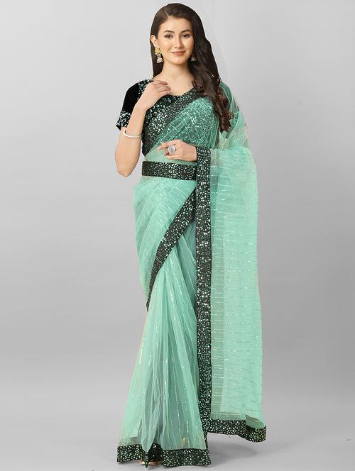 sea green embellished saree with blouse - 20426853 - Very Small Image - 1