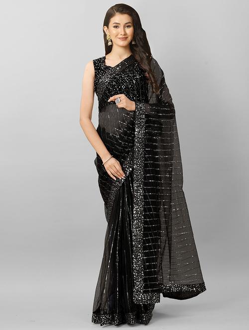 black net embellished saree with blouse - 20426858 - Very Small Image - 1