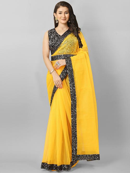 yellow net embellished saree with blouse - 20426871 - Very Small Image - 1