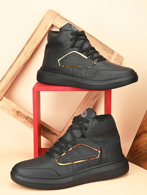 men solid black high ankle lace up sneaker - 20426934 - Very Small Image - 1