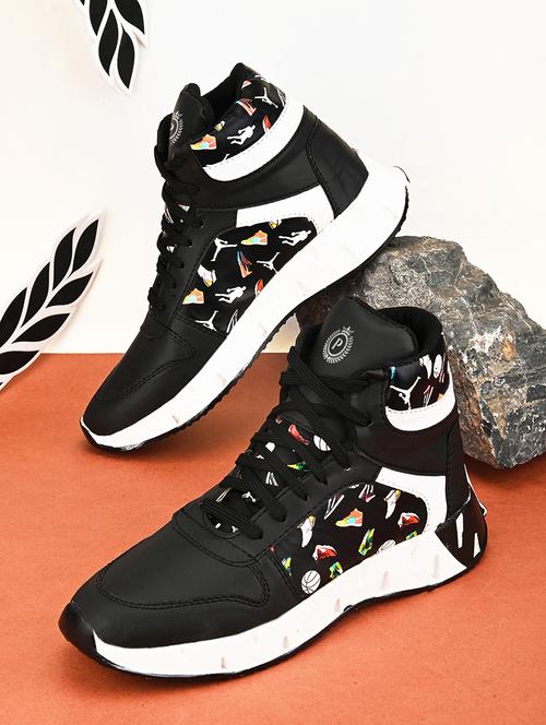 men black printed high ankle lace up sneaker - 20426936 - Very Small Image - 1