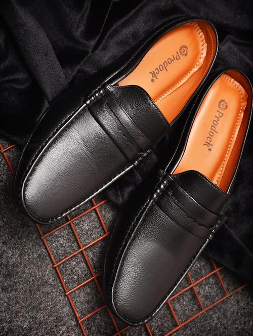 men solid black slip on loafer - 20426954 - Very Small Image - 1