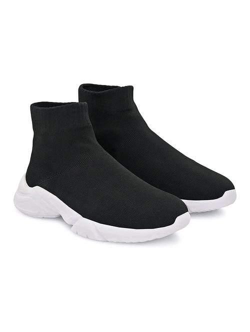 men solid black high ankle slip on casual shoe - 20427402 - Very Small Image - 1