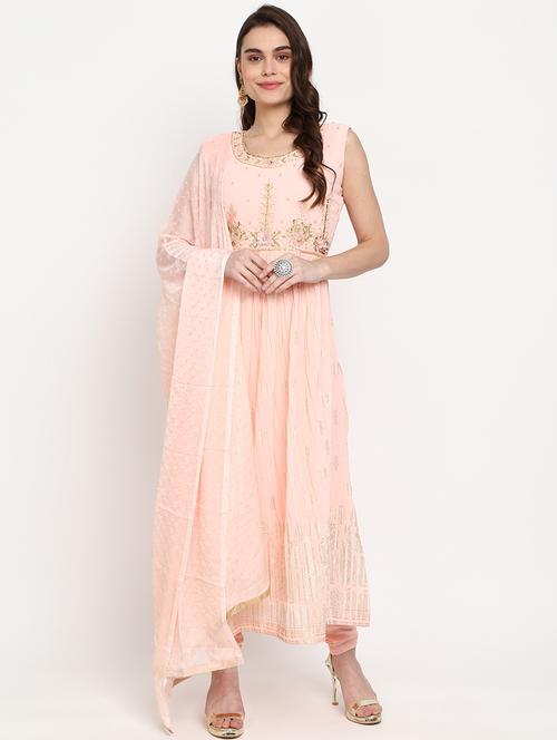 embellished foil print peach suit set - 20427469 - Very Small Image - 1