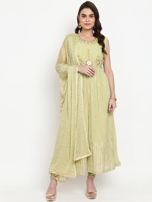 women neon mint round neck kurta dupatta set - 20427470 - Very Small Image - 1