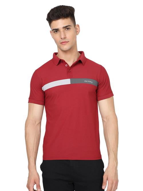 men color block maroon polyester polo t-shirt - 20428362 - Very Small Image - 1