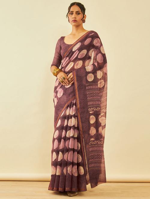 women's polka dots purple colored saree with blouse - 20429113 - Very Small Image - 1