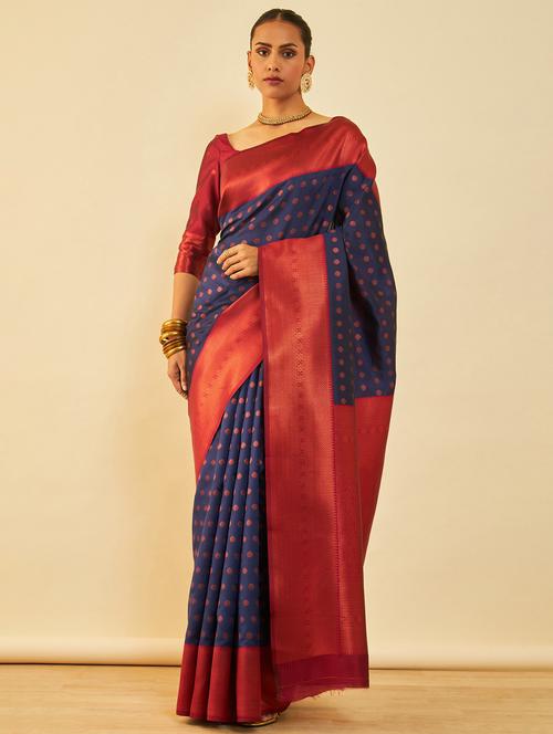contrast border zari work saree with blouse - 20429133 - Very Small Image - 1