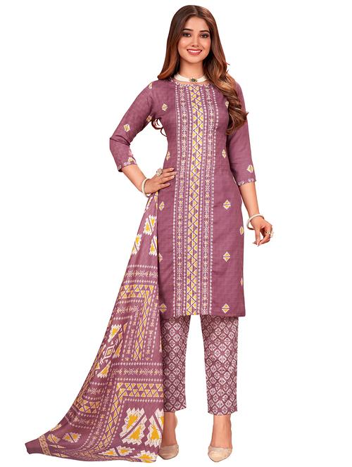navy blue printed unstitched suit set - 20429553 - Very Small Image - 1