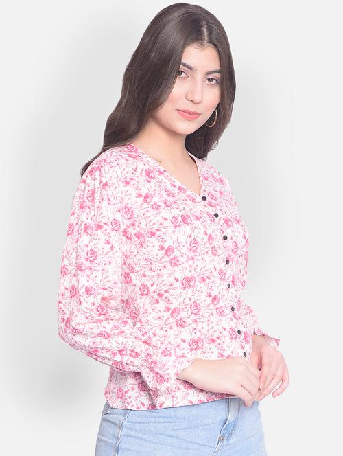white floral print straight top - 20429886 - Very Small Image - 1