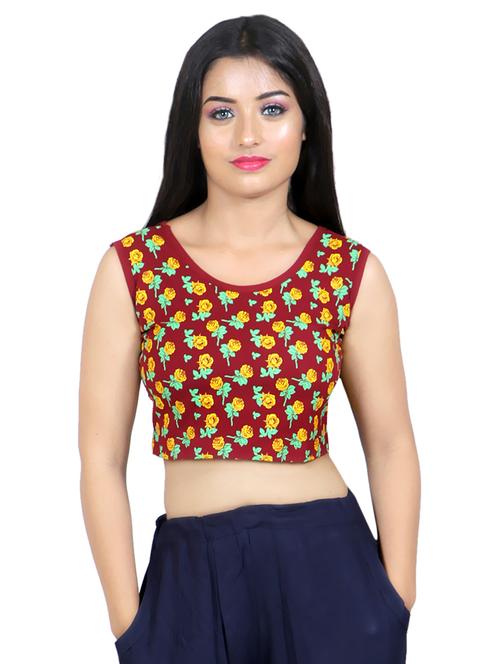 women maroon round neck stitched blouse - 20429969 - Very Small Image - 1
