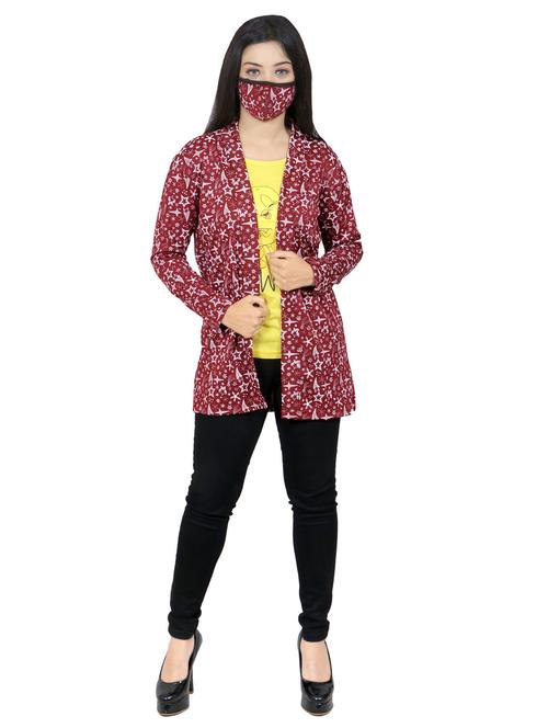 maroon printed regular shrug - 20429993 - Very Small Image - 1