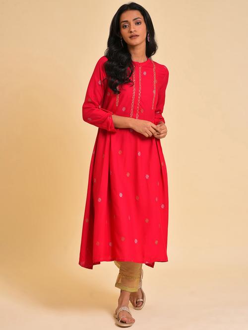 women red mandarin neck kurta pant set - 20431353 - Very Small Image - 1