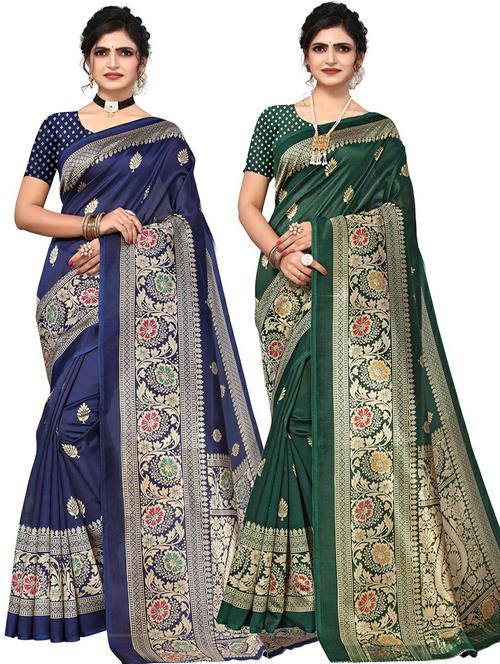 pack of 2 self design combo saree with blouse - 20431532 - Very Small Image - 1