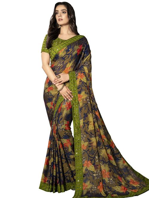 multi colored chiffon printed saree - 20431572 - Very Small Image - 1