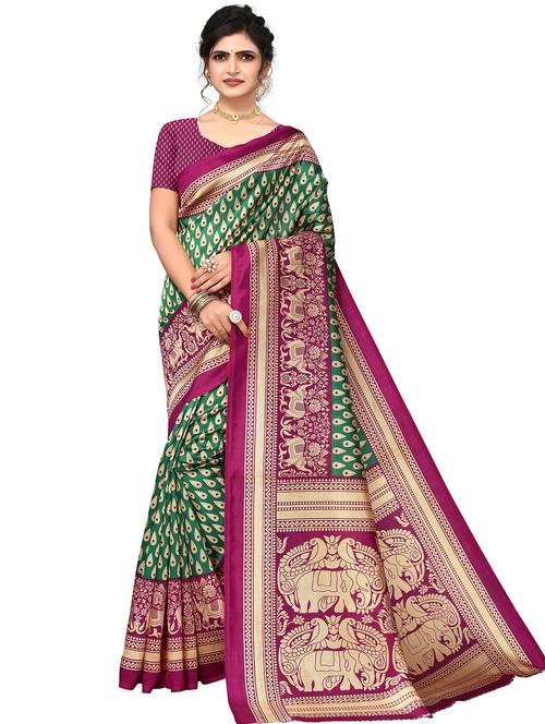 green art silk printed saree with blouse - 20431580 - Very Small Image - 1