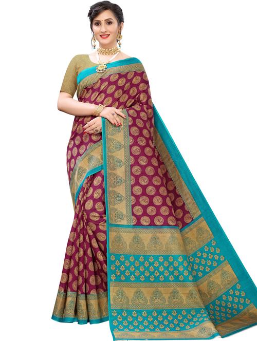 purple self design bordered saree with blouse - 20431617 - Very Small Image - 1