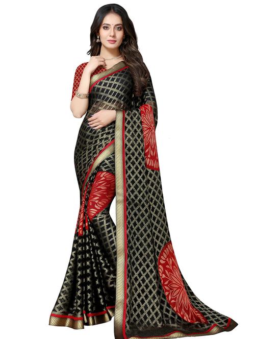 black printed saree with blouse - 20431626 - Very Small Image - 1