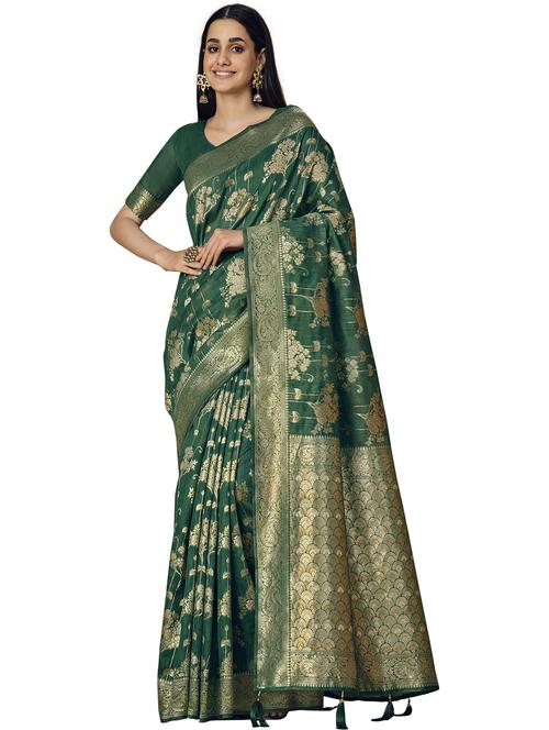 women's self design bottle green colored saree - 20431682 - Very Small Image - 1