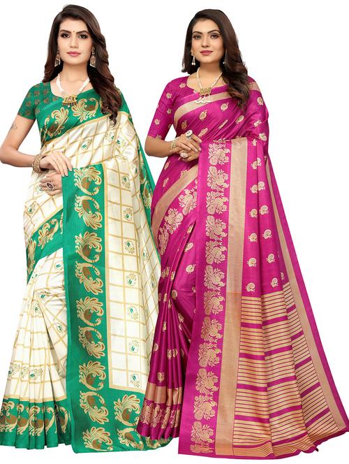 pack of 2 self design combo saree with blouse - 20431693 - Very Small Image - 1