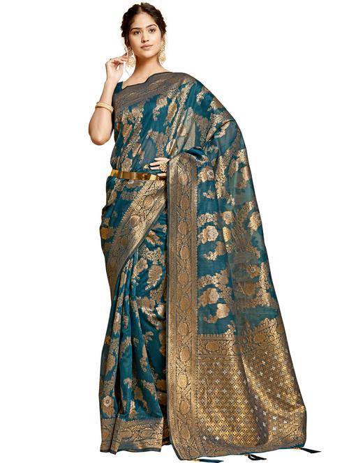 teal self design kanjivaram saree - 20431744 - Very Small Image - 1