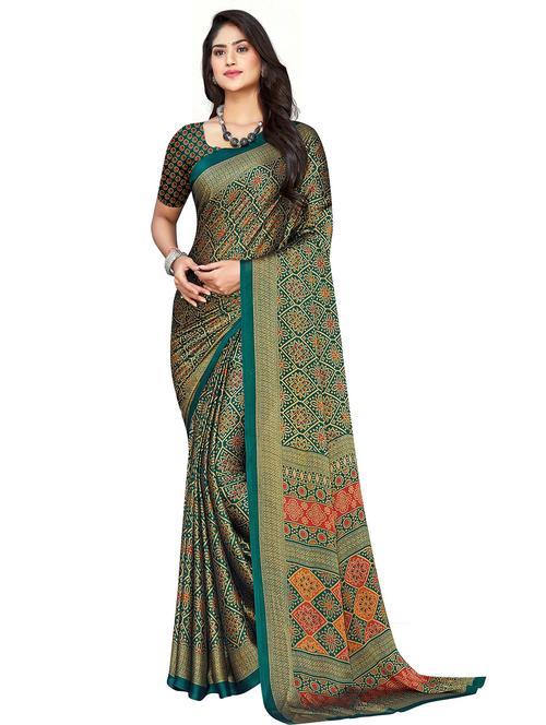 bottle green printed saree with blouse - 20431749 - Very Small Image - 1