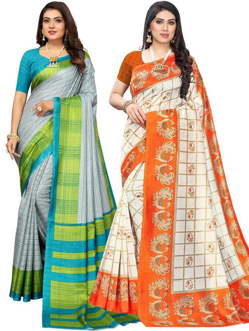 pack of 2 self design combo saree with blouse - 20431758 - Very Small Image - 1