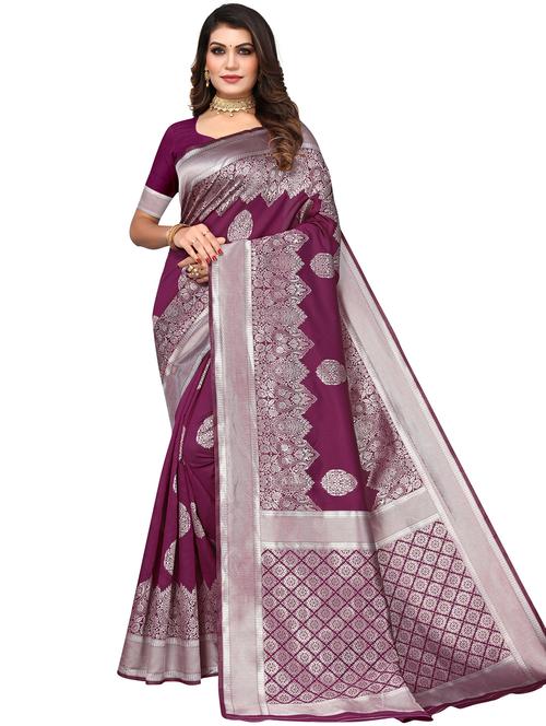 purple self design kanjivaram saree with blouse - 20431781 - Very Small Image - 1