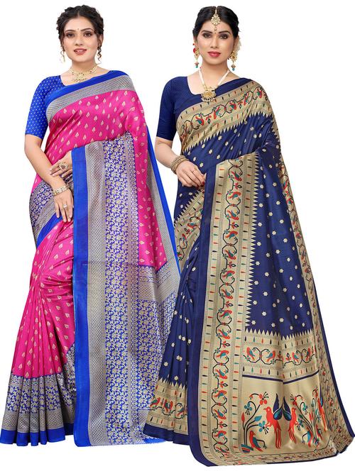 pack of 2 self design combo saree with blouse - 20431939 - Very Small Image - 1