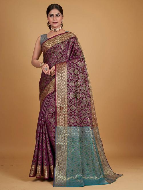 purple self design banarasi saree - 20431954 - Very Small Image - 1